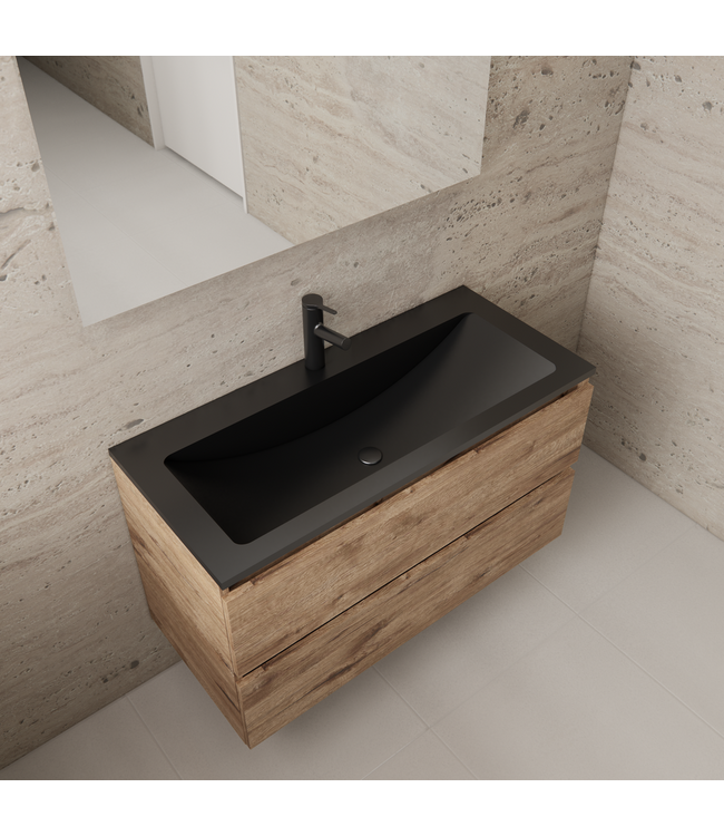 Badkamermeubel met wastafel⎢Wellington Oak - Mat zwart⎢Gliss Project 100cm