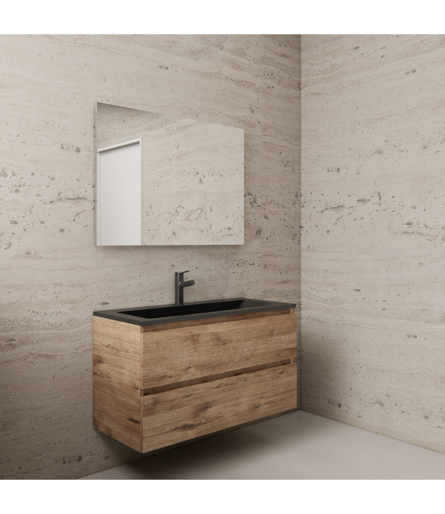 Badkamermeubel met wastafel⎢Wellington Oak - Mat zwart⎢Gliss Project 100cm