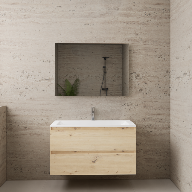 Badkamermeubel met wastafel⎢Artisan Oak - Mat Wit⎢Gliss Project 100cm Badkamermeubel met wastafel⎢Artisan Oak - Mat Wit⎢Gliss Project 100cm