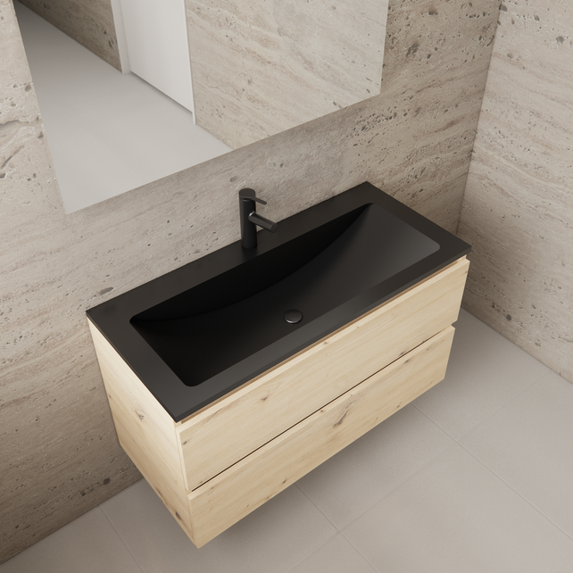 Badkamermeubel met wastafel⎢Artisan Oak - Mat Zwart⎢Gliss Project 100cm