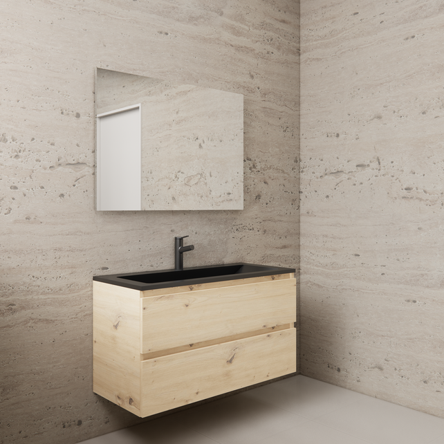 Badkamermeubel met wastafel⎢Artisan Oak - Mat Zwart⎢Gliss Project 100cm