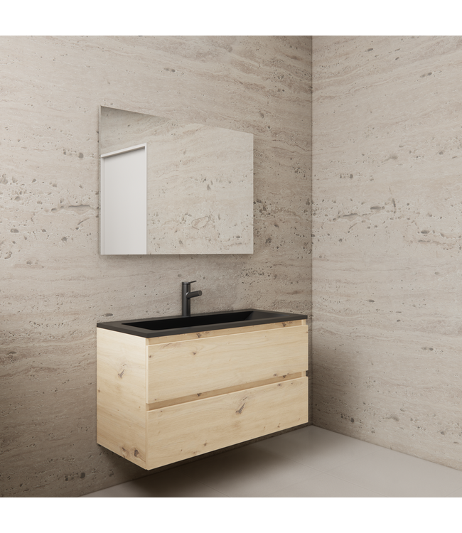 Badkamermeubel met wastafel⎢Artisan Oak - Mat Zwart⎢Gliss Project 100cm