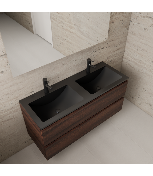 Badkamermeubel met wastafel⎢Sonoma Choco - Mat Zwart⎢Gliss Project 120cm