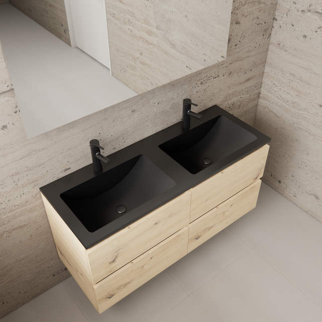 Badkamermeubel met wastafel⎢Artisan Oak - Mat Zwart⎢Gliss Project 120cm  4-Lades