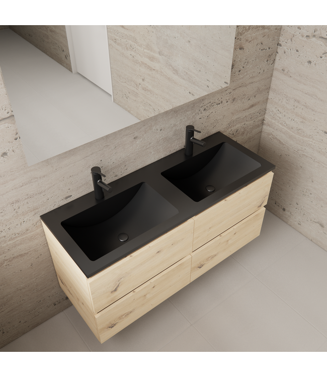 Badkamermeubel met wastafel⎢Artisan Oak - Mat Zwart⎢Gliss Project 120cm  4-Lades