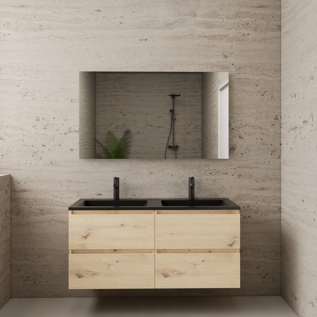 Badkamermeubel met wastafel⎢Artisan Oak - Mat Zwart⎢Gliss Project 120cm  4-Lades