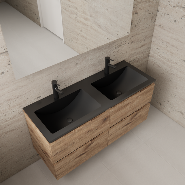 Badkamermeubel met wastafel⎢Wellington Oak - Mat Zwart⎢Gliss Project 120cm  4-Lades Badkamermeubel met wastafel⎢Wellington Oak - Mat Zwart⎢Gliss Project 120cm  4-Lades