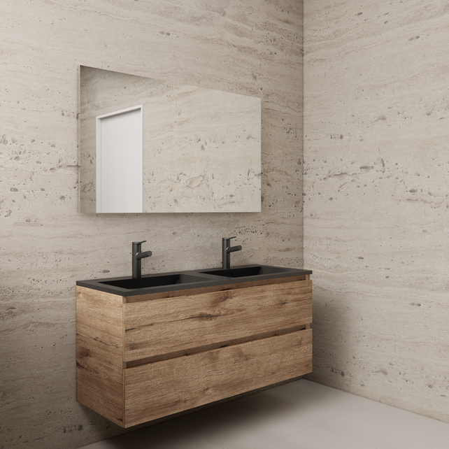 Badkamermeubel met wastafel⎢Wellington Oak - Mat Zwart⎢Gliss Project 120cm  4-Lades Badkamermeubel met wastafel⎢Wellington Oak - Mat Zwart⎢Gliss Project 120cm  4-Lades