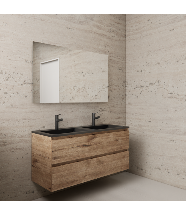 GLISS DESIGN Badkamermeubel met wastafel⎢Wellington Oak - Mat Zwart⎢Gliss Project 120cm  4-Lades
