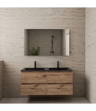 GLISS DESIGN Badkamermeubel met wastafel⎢Wellington Oak - Mat Zwart⎢Gliss Project 120cm  4-Lades