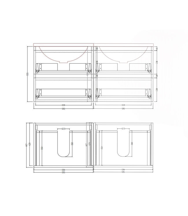Badkamermeubel met wastafel⎢Wellington Oak - Mat Wit⎢Gliss Project 120cm  4-Lades