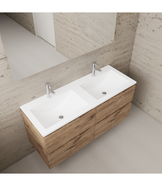 Badkamermeubel met wastafel⎢Wellington Oak - Mat Wit⎢Gliss Project 120cm  4-Lades