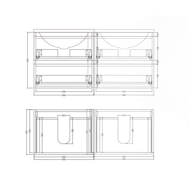Badkamermeubel met wastafel⎢Sonoma Choco - Wit⎢Gliss Project 120cm 4-Lades