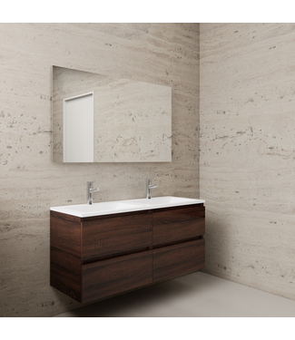 GLISS DESIGN Badkamermeubel met wastafel⎢Sonoma Choco - Wit⎢Gliss Project 120cm 4-Lades