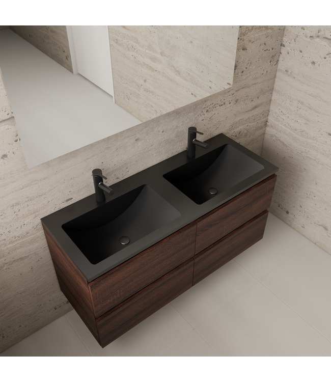 GLISS DESIGN Badkamermeubel met wastafel⎢Sonoma Choco - Mat Zwart⎢Gliss Project 120cm 4-Lades