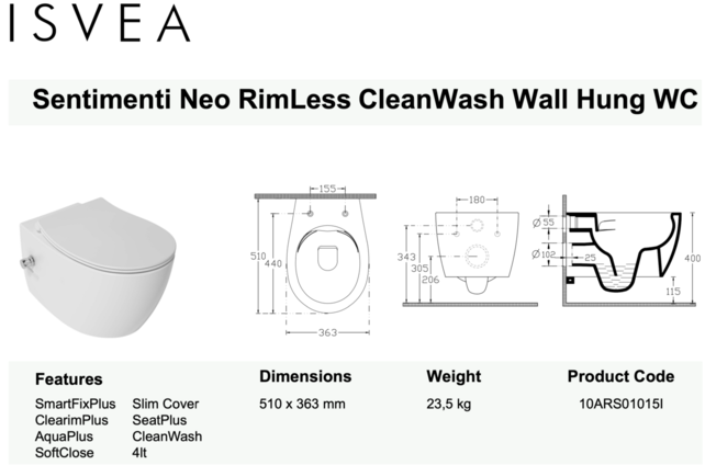 Hangtoilet met bidet Petrol Groen⎢Geintegreerde kraan Koud⎢Isvea Sentimenti NEO Randloos excl. wc bril