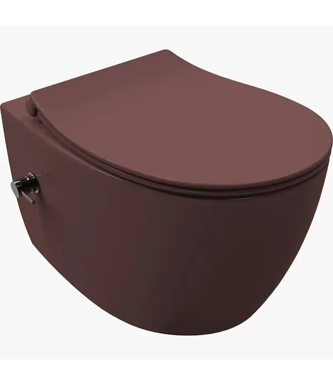 Hangtoilet met bidet Mat Maroon Rood⎢Geintegreerde kraan Koud⎢Isvea Sentimenti NEO Randloos excl. wc bril