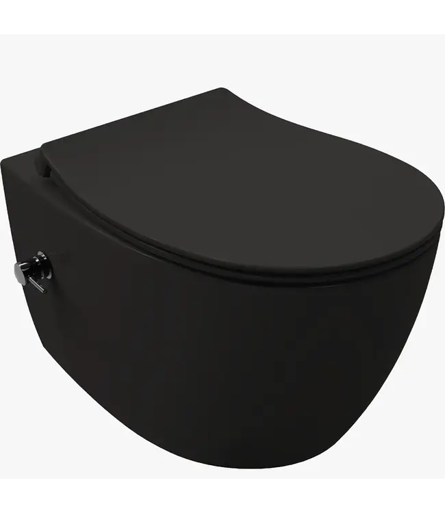 Hangtoilet met bidet Mat Zwart⎢Geintegreerde kraan Koud⎢Isvea Sentimenti NEO Randloos excl. wc bril