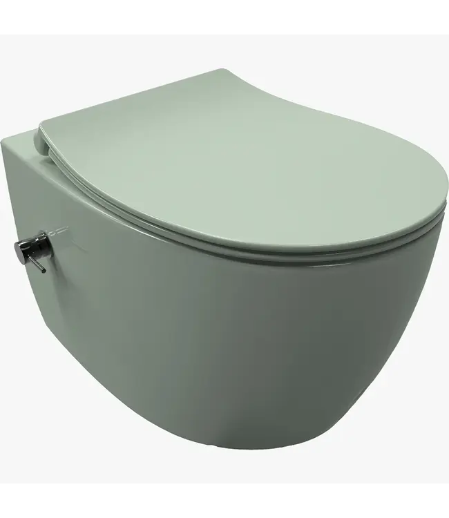 Hangtoilet met bidet Mat Mint Groen⎢Geintegreerde kraan Koud⎢Isvea Sentimenti NEO Randloos excl. wc bril