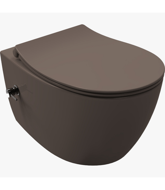 Hangtoilet met bidet Mat Taupe⎢Geintegreerde kraan Koud⎢Isvea Sentimenti NEO Randloos excl. wc bril