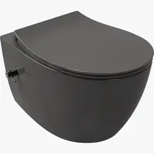 Hangtoilet met bidet Mat Antraciet⎢Geintegreerde kraan Koud⎢Isvea Sentimenti NEO Randloos excl. wc bril