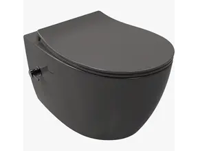 Hangtoilet met bidet Mat Antraciet⎢Geintegreerde kraan Koud⎢Isvea Sentimenti NEO Randloos excl. wc bril