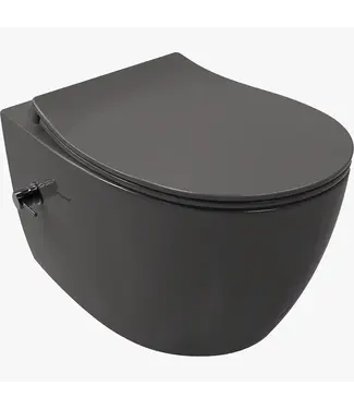 Isvea Hangtoilet met bidet Mat Antraciet⎢Geintegreerde kraan Koud⎢Isvea Sentimenti NEO Randloos excl. wc bril