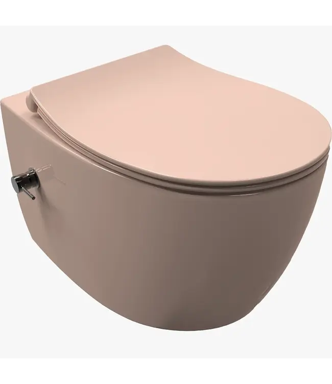 Hangtoilet met bidet Mat Zalm⎢Geintegreerde kraan Koud⎢Isvea Sentimenti NEO Randloos excl. wc bril