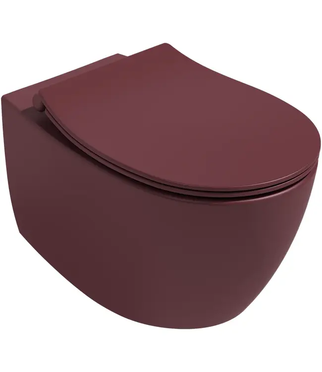 Hangtoilet Randloos Mat Maroon Rood⎢Isvea Sentimenti NEO⎢excl. wc bril