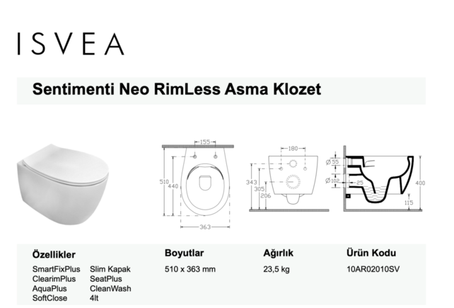 Hangtoilet Randloos Mat Blauw⎢Isvea Sentimenti NEO⎢excl. wc bril