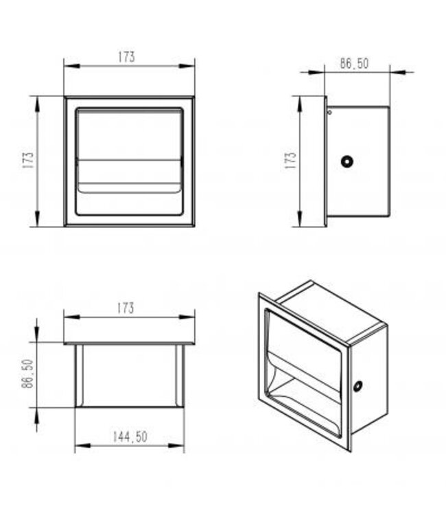 Wiesbaden Wiesbaden Inbouw toiletrolhouder Rocko met klep Mat Zwart - 28.2911