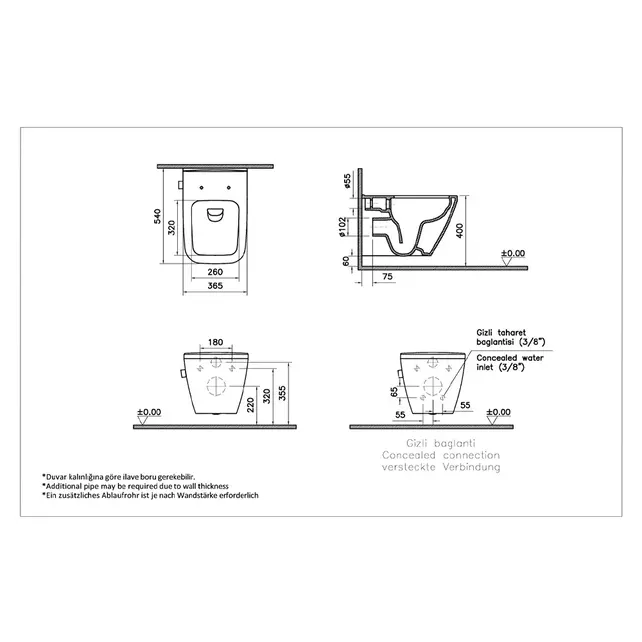 Hangtoilet met bidet Wit Randloos⎢VitrA Integra Square⎢Geintegreerde bidetkraan Warm&Koud⎢excl. wc bril
