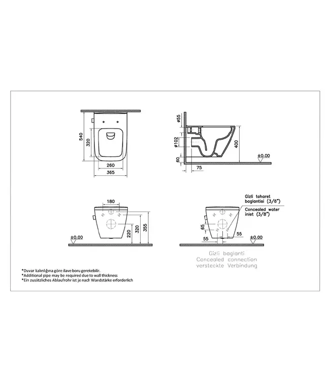 Hangtoilet met bidet Wit Randloos⎢VitrA Integra Square⎢Geintegreerde bidetkraan Warm&Koud⎢excl. wc bril