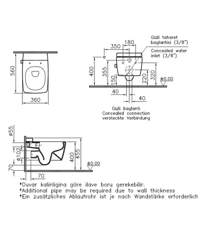 Hangtoilet met bidet Wit Randloos⎢VitrA Metropole⎢Geintegreerde bidetkraan Warm&Koud⎢excl. wc bril
