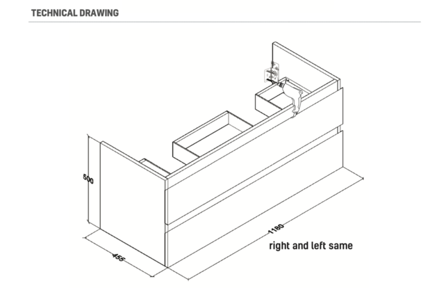 Badkamermeubel Onderkast Sally 120x50x45 Mat Eiken Hangend 2 Lades Softclose Greeploos