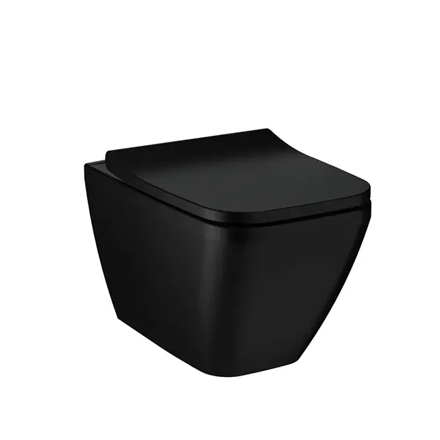 Hangtoilet VitrA Integra Square Mat Zwart⎢Randloos⎢excl. wc bril