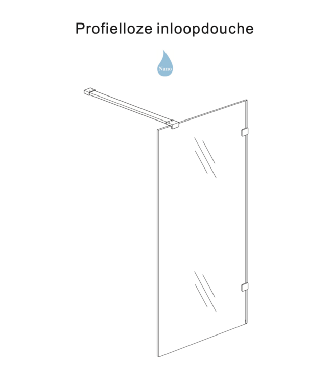Douchewand 80x200cm⎢Wiesbaden Less⎢Geborsteld Staal⎢8mm helderglas met nano-coating - 20.3358