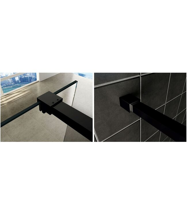 Douchewand 70x200cm⎢Wiesbaden Less⎢Mat Zwart⎢8mm helderglas met nano-coating - 20.3353