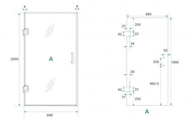 Douchedeur 70x200cm⎢Wiesbaden Less⎢Geborsteld Brons koper⎢nisdeur 8mm helderglas met nano-coating - 20.3387
