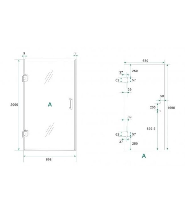 Douchedeur 70x200cm⎢Wiesbaden Less⎢Geborsteld Messing⎢nisdeur 8mm helderglas met nano-coating - 20.3385