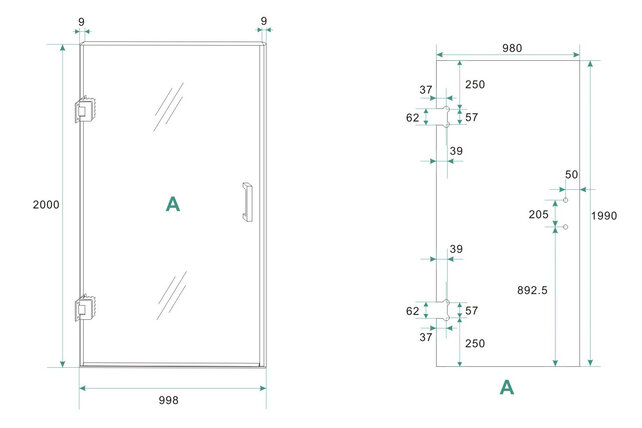 Douchedeur 100x200cm⎢Wiesbaden Less⎢Geborsteld Messing⎢nisdeur 8mm helderglas met nano-coating - 20.3203
