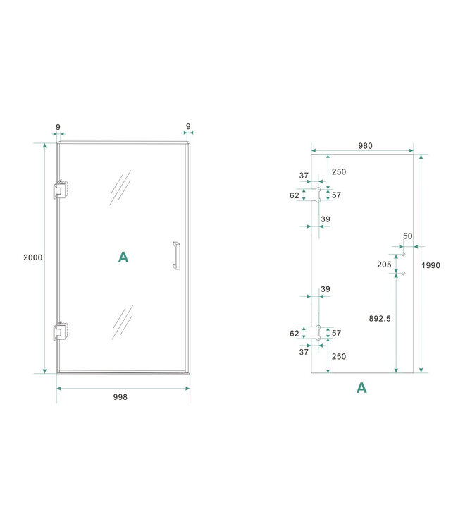Douchedeur 100x200cm⎢Wiesbaden Less⎢Mat Wit⎢nisdeur 8mm helderglas met nano-coating - 20.3202