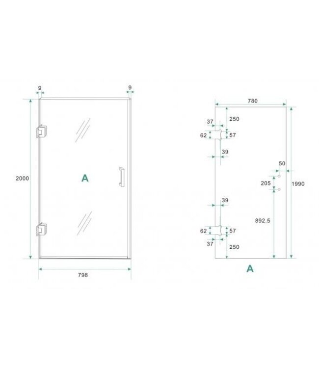 Douchedeur 80x200cm⎢Wiesbaden Less⎢Gunmetal⎢nisdeur 8mm helderglas met nano-coating - 20.3392
