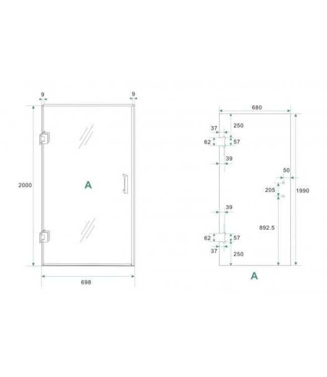 Douchedeur 70x200cm⎢Wiesbaden Less⎢Geborsteld Staal⎢nisdeur 8mm helderglas met nano-coating - 20.3382