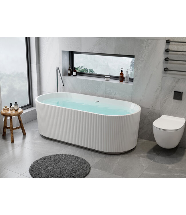 Vrijstaand Bad Rondo⎢Ribbel Verticaal⎢170x80x58cm⎢Mat Wit⎢Acryl incl. afsluitbare sifon