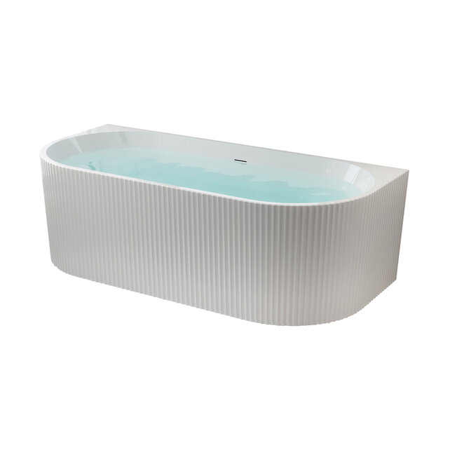 Half Vrijstaand Bad Rondo⎢Ribbel Verticaal⎢170x80x58cm⎢Mat Wit⎢Acryl incl. afsluitbare sifon