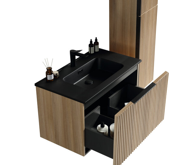 Wastafelonderkast Wiesbaden Ribbella 100cm⎢Naturel eik⎢1 lade - 1 uitsparing - 38.3533