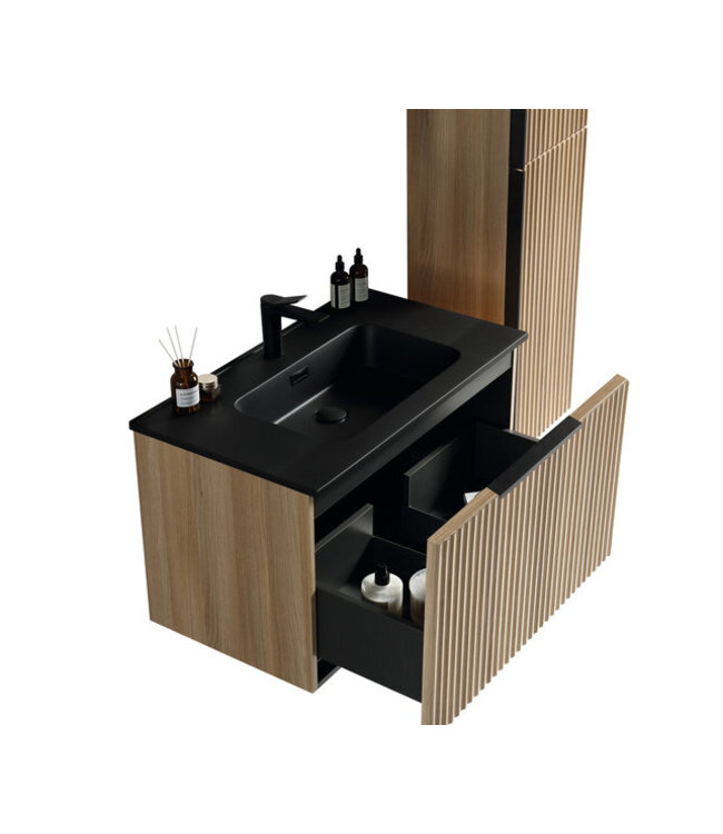 Wiesbaden Wastafelonderkast Wiesbaden Ribbella 80cm⎢Naturel eik⎢1 lade - 1 uitsparing - 38.3530