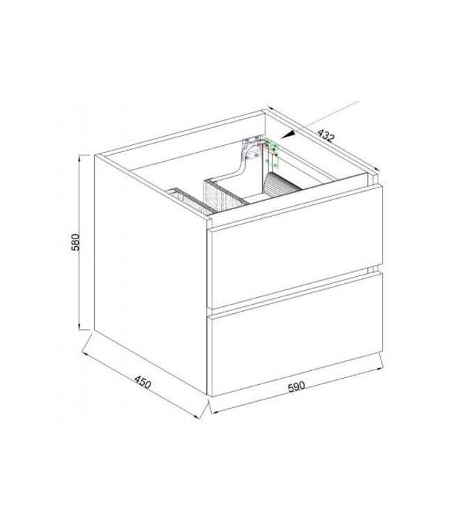 Wastafelonderkast Wiesbaden Marmaris 60x45cm⎢Mat Zwart⎢2 lades - 1 uitsparing - 32.3670