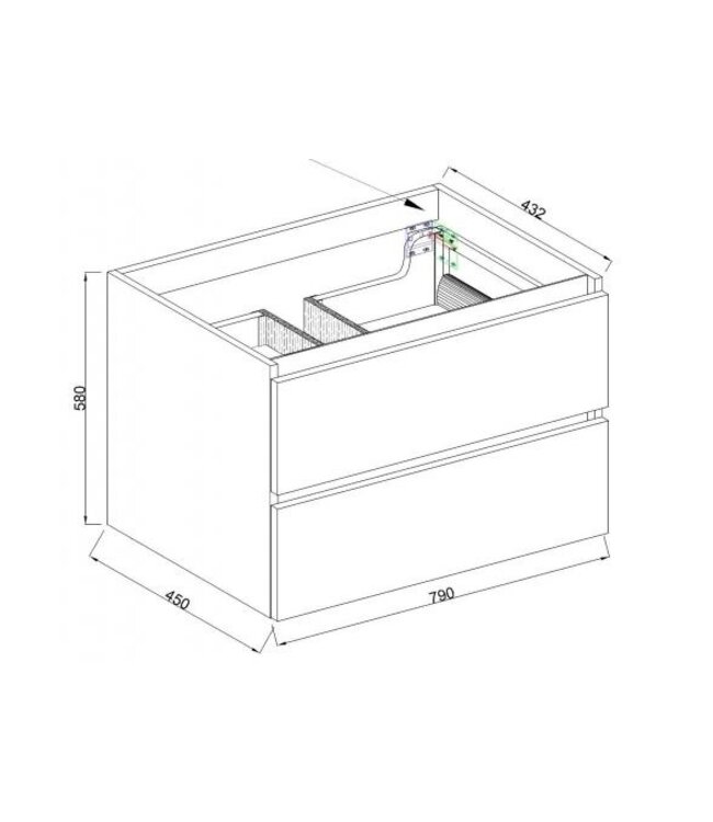 Wiesbaden Wastafelonderkast Wiesbaden Marmaris 80x45cm⎢Mat Zwart⎢2 lades - 1 uitsparing - 32.3671